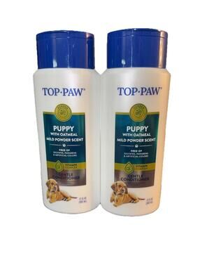 Two (2) Top Paw Gentle Puppy Conditioner With Oatmeal Mild Powder Scent 17 Fl Oz
